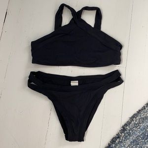 L Space black ribbed high neck bikini